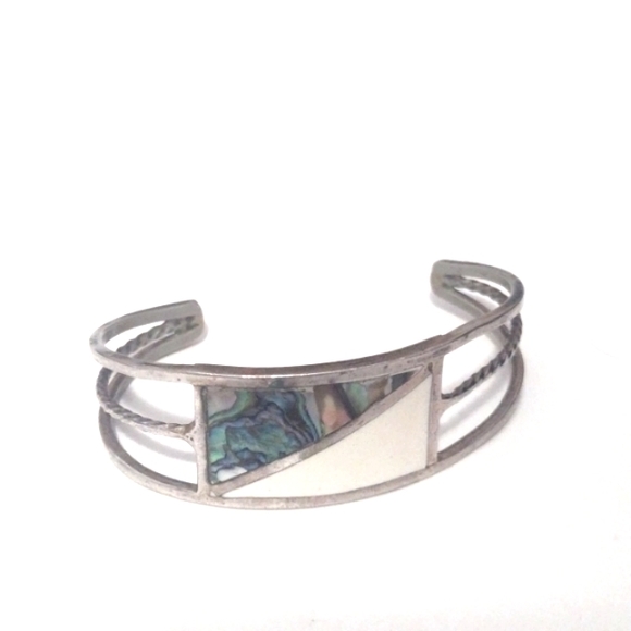 Jewelry - 💲SALE!💲VINTAGE ALPACA MEXICO ABALONE SHELL ADJUSTABLE CUFF BRACELET